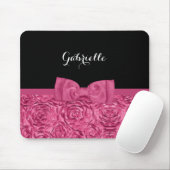 名前かわいらし付き蝶ピンクと黒のバラパターン マウスパッド (マウス)