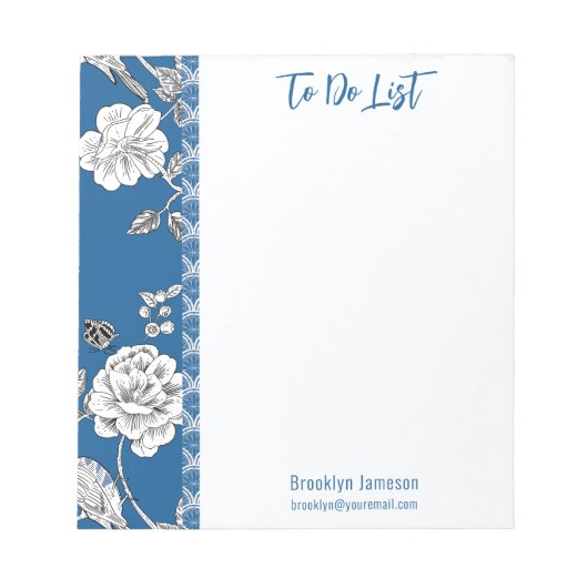 名前かわいらし内接ブルーフローラトイル ノートパッド (正面)