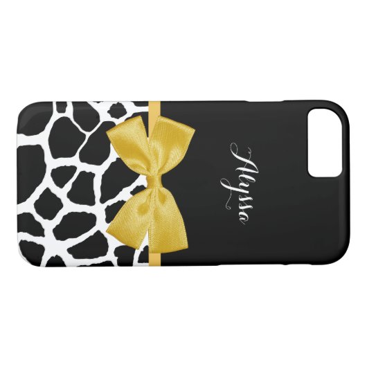 名前かわいらし明るい黄色の弓とキリンプリント Case-Mate iPhoneケース (裏面(横))