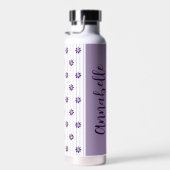 名前かわいらし紫のストライプ花と紫の花 ウォーターボトル (右面)