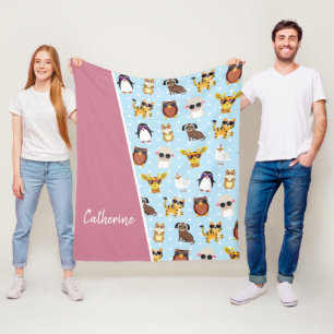 名前がサングラスに登場するかわいい動物たち フリースブランケット