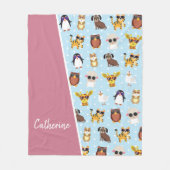 名前がサングラスに登場するかわいい動物たち フリースブランケット (正面)