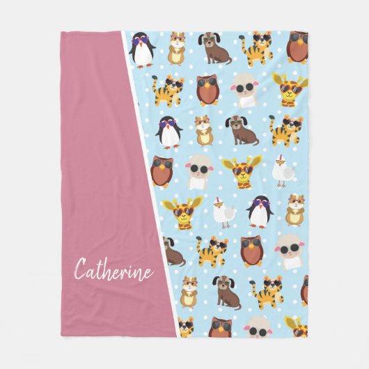 名前がサングラスに登場するかわいい動物たち フリースブランケット (正面)