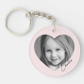 名前がピンクのハート内の家族写真 キーホルダー (正面)
