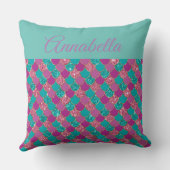 名前が付いたマーメイドテールパターンティール（緑がかった色） クッション (裏面)