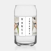 名前が入ったカン・グラスとウェディングフォト。 ガラス缶 (左)