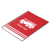 名前が入った赤と白の消防車の絵本 ノートブック (左側)