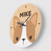 名前が大きいパーソナライズされたかわいいコギ犬 ラージ壁時計 (傾斜)