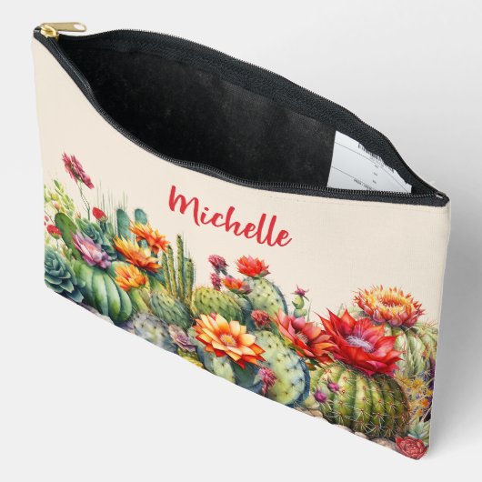 名前が大きい美しい花のサボテン アクセサリーポーチ (見開き)
