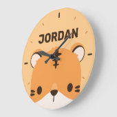 名前が大パーソナライズされた時計のかわいい虎 ラージ壁時計 (傾斜)