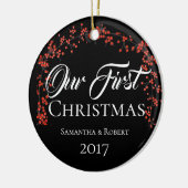 名前が日付のカップル初めてのクリスマス セラミックオーナメント (左)
