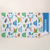 名前が明るい色の恐竜 ビーチタオル (正面)