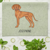 名前が緑のハンガリービズラキュートポインタードッグ キッチンタオル (折り畳み)