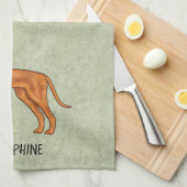 名前が緑のハンガリービズラキュートポインタードッグ キッチンタオル (四つ折り)