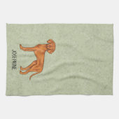 名前が緑のハンガリービズラキュートポインタードッグ キッチンタオル (横)