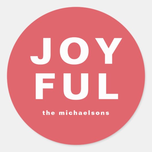 名前が赤でクリスマスを祝う楽しい休日 ラウンドシール (正面)