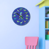 名前が青いパーソナライズされた緑色の恐竜 ラウンド壁時計