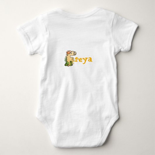 名前がFで始まるベビーのDinoアルファベット ベビーボディスーツ (裏面)