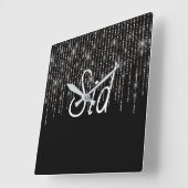 名前きらきら光る付きRhinestone スクエア壁時計 (傾斜)