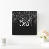 名前きらきら光る付きRhinestone スクエア壁時計 (ホーム)