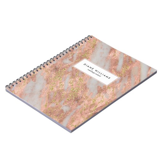 名前きらめく付きピンク大理石抽象芸術パターン ノートブック (左側)
