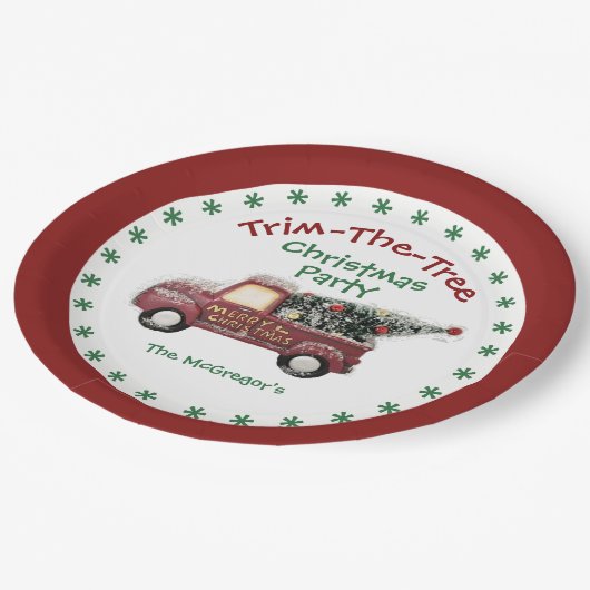 名前でツリーのクリスマスパーティーをトリミングする ペーパープレート (アングル)