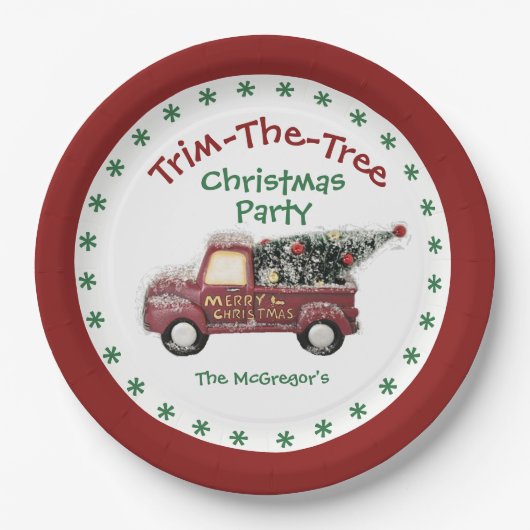 名前でツリーのクリスマスパーティーをトリミングする ペーパープレート (正面)