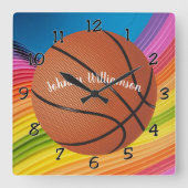 名前でバスケットボールをパーソナライズカラフルする スクエア壁時計 (正面)