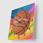 名前でバスケットボールをパーソナライズカラフルする スクエア壁時計 (傾斜)