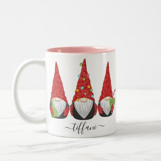 名前でパーソナライズされたクリスマス格言が大好き ツートーンマグカップ (左)