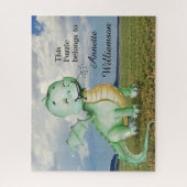 名前でパーソナライズされた可愛い緑の恐竜 ジグソーパズル (縦)