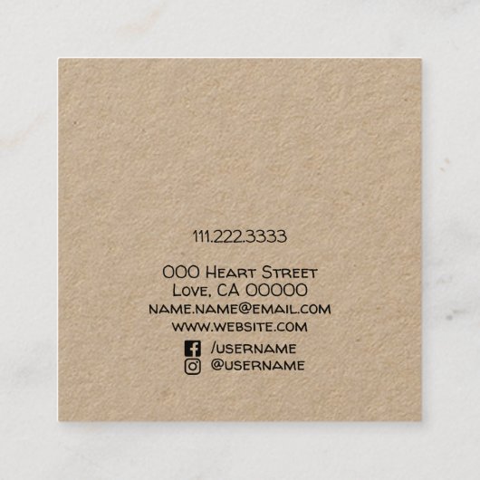 名前で手作りのハートが大好きでイヤリングスタッドホルダー スクエア名刺 (裏面)