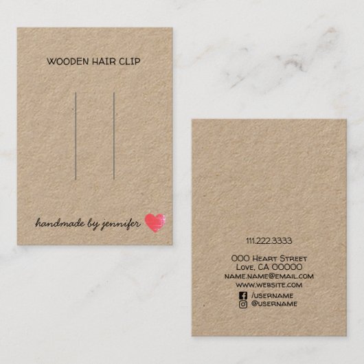 名前で手作りのハートクリップホルダーが大好き 名刺 (正面/裏面)