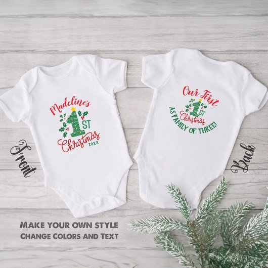 名前とともに私たちの初めてのクリスマス - 3人家族として ベビーボディスーツ