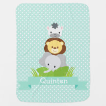 名前とのジャングルのベビーブランケットの青い名前入り