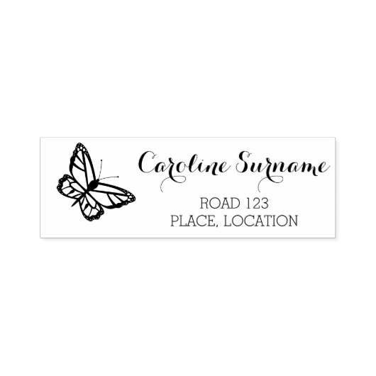 名前とアドレス情報を持つ蝶 セルフインキングスタンプ (デザイン)