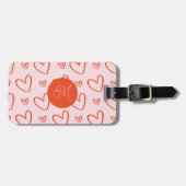 名前とアドレス – 名門私立校風のピンクと赤いハート ラゲッジタグ (正面横)