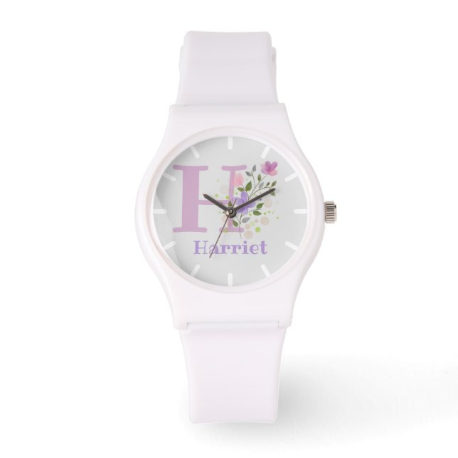 名前とイニシャルでフローラデザインを見る 腕時計 (正面)