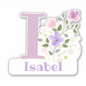 名前とイニシャルとフローラデザインステッカー切り取り シール (正面)