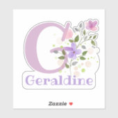 名前とイニシャルとフローラデザインステッカー切り取り シール (シート)