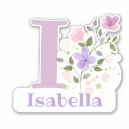 名前とイニシャルとフローラデザインステッカー切り取り シール
