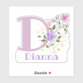 名前とイニシャルとフローラデザインステッカー切り取り シール (シート)