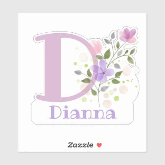 名前とイニシャルとフローラデザインステッカー切り取り シール (シート)