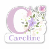 名前とイニシャルとフローラデザインステッカー切り取り シール (正面)