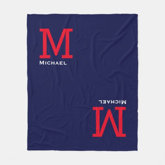 名前とイニシャルのみ青 フリースブランケット (正面)
