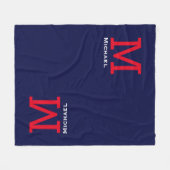 名前とイニシャルのみ青 フリースブランケット (正面(横))