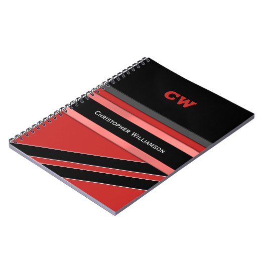 名前とイニシャルの赤い黒いオフィスを追加 ノートブック (左側)