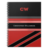 名前とイニシャルの赤い黒いオフィスを追加 ノートブック (正面)