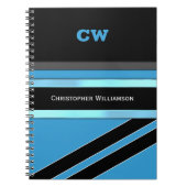 名前とイニシャルの青い黒いオフィスを追加 ノートブック (正面)