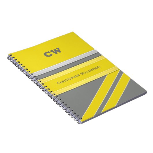 名前とイニシャルの黄色い灰色のオフィスを追加 ノートブック (右側)